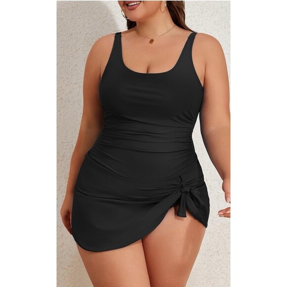 Plus Size Swim dress One Piece Swimsuit Tummy Control Swim black Skirt size 18W - Picture 2 of 14